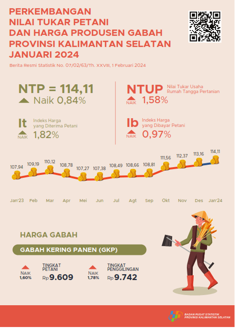 Perkembangan Nilai Tukar Petani  dan Harga Produsen Gabah Januari 2024